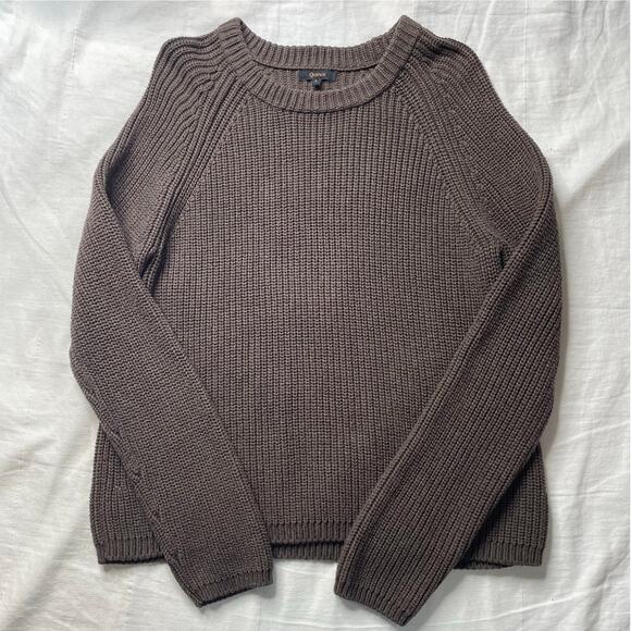 Quince Sweaters - Quince Organic Cotton Fisherman Crew Knit Sweater Heather Brown Large Women's